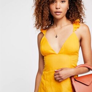 Free People Yellow Mini Dress Size LG